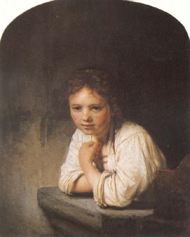 REMBRANDT Harmenszoon van Rijn A Young Girl Leaning on a Window Sill China oil painting art